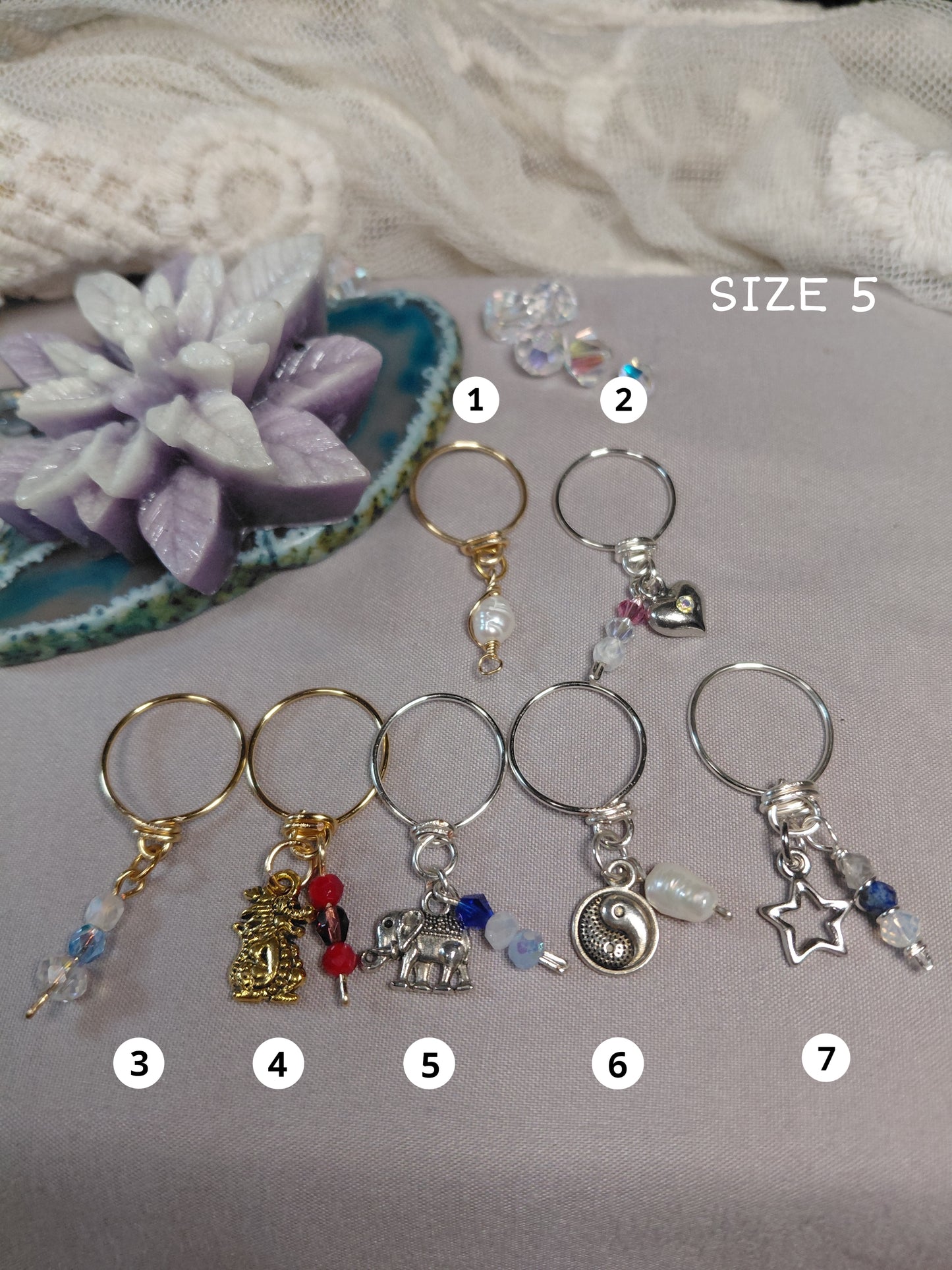 One of A Kind Charm Rings-Size 5