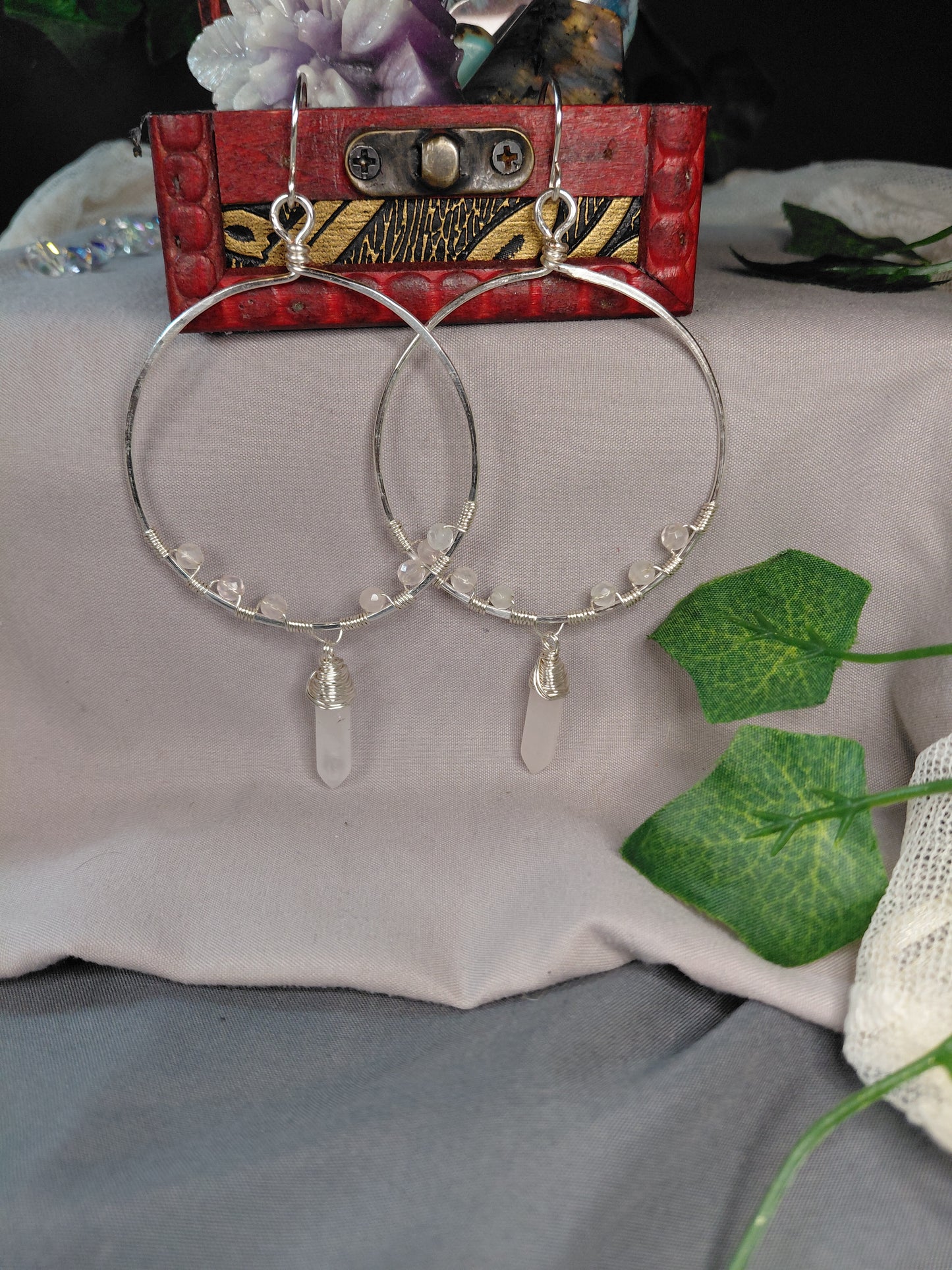 Rose quartz Hoops