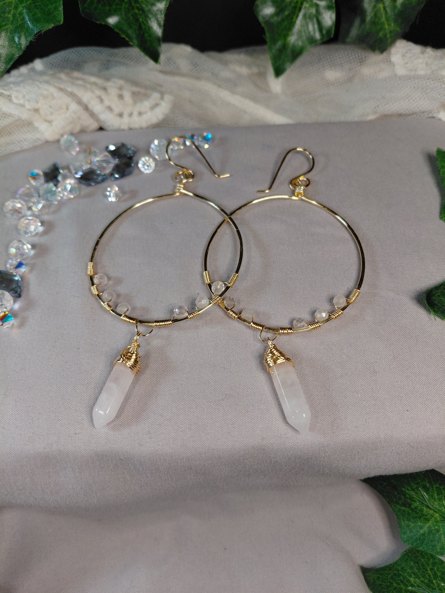 Rose quartz Hoops