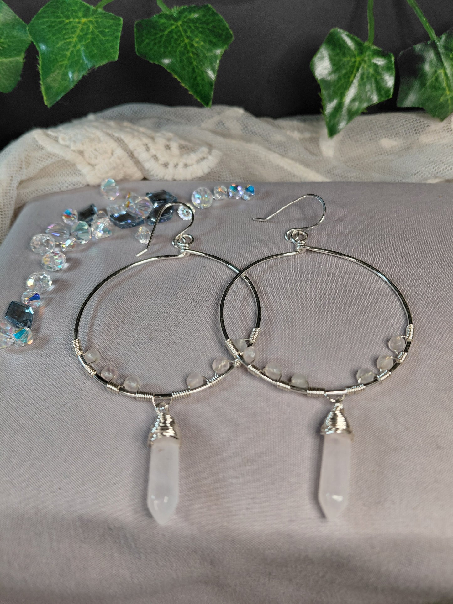 Rose quartz Hoops